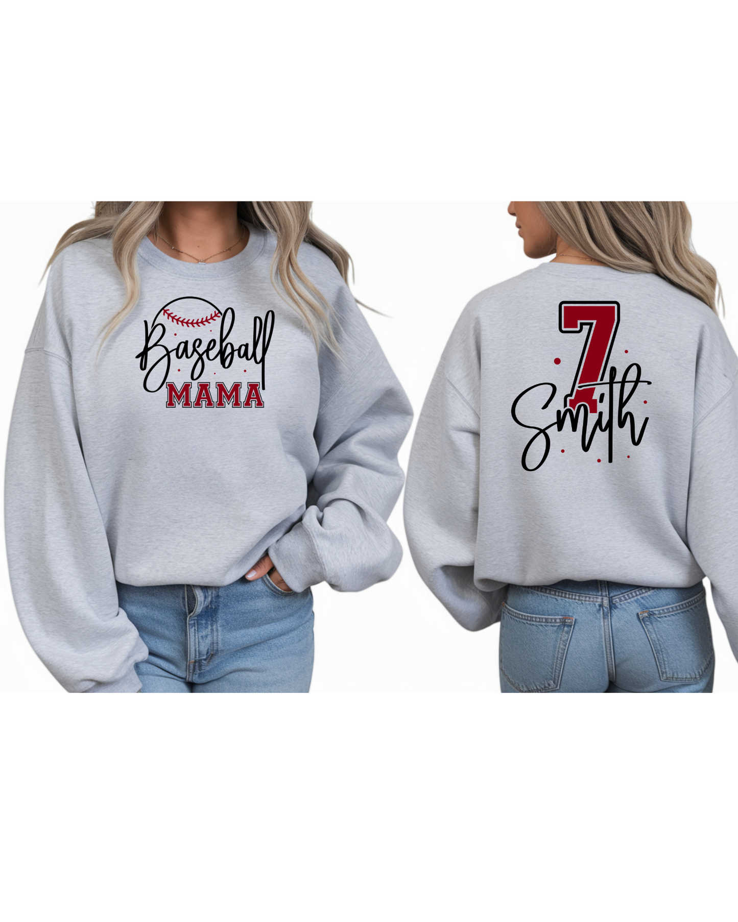 Personalized Baseball Mom Sweatshirt with Name & Number – Custom Sports Mom Crewneck