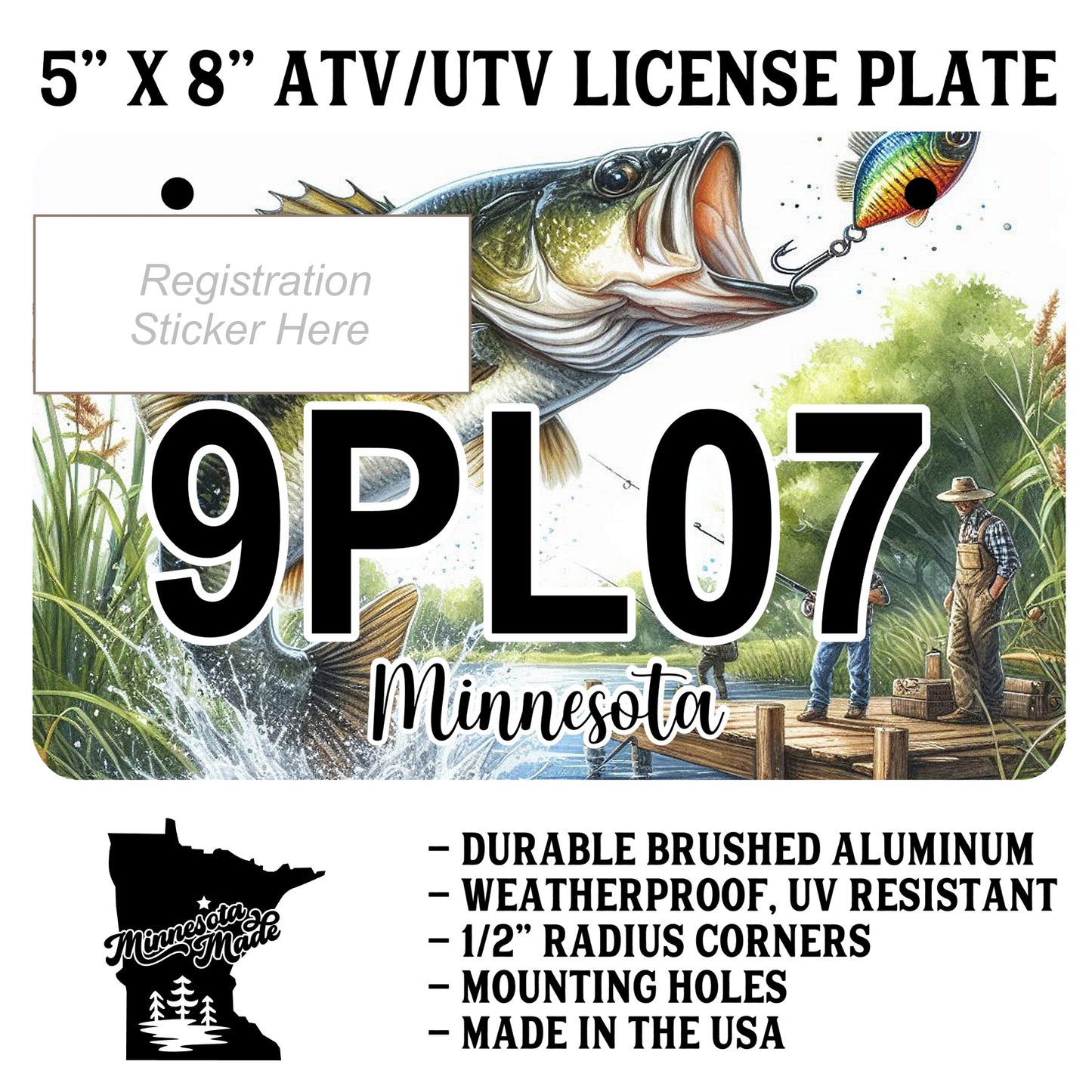 Bass Fishing Dock ATV UTV License Plate – 5" x 8" Aluminum