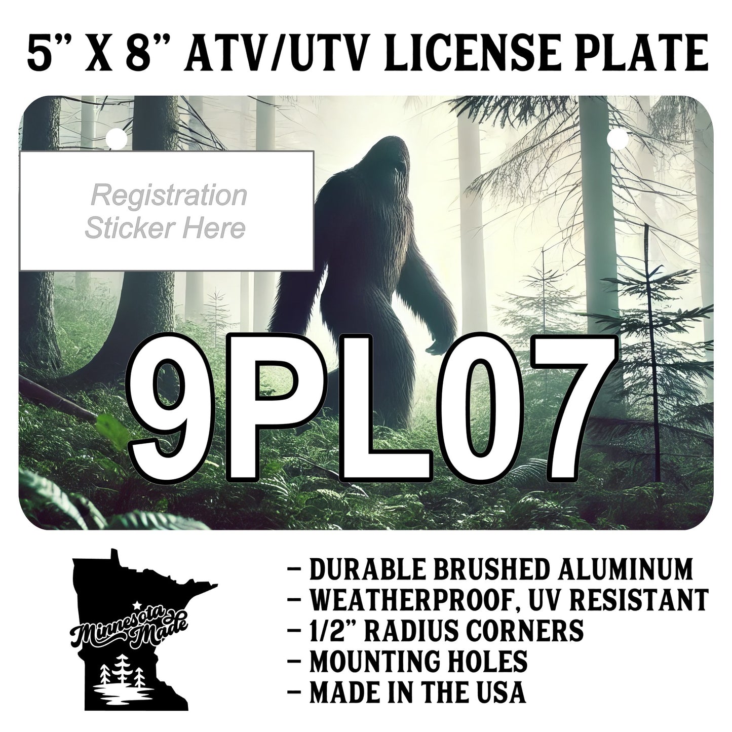 Bigfoot ATV/UTV License Plate – 5" x 8" Aluminum