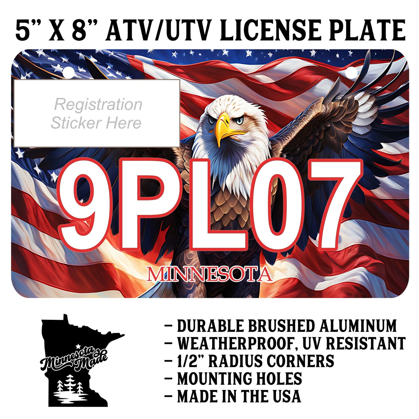 Eagle American Flag 2 ATV UTV Plate – 5" x 8" Durable Aluminum