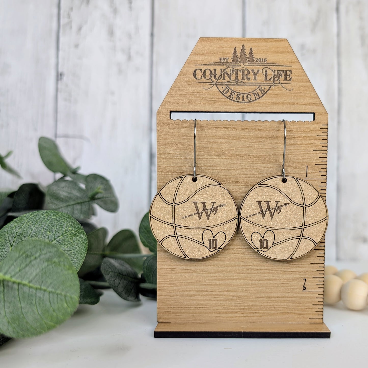 Wooden Basketball Number Earrings – Personalized Deer River Warriors Team Spirit Jewelry