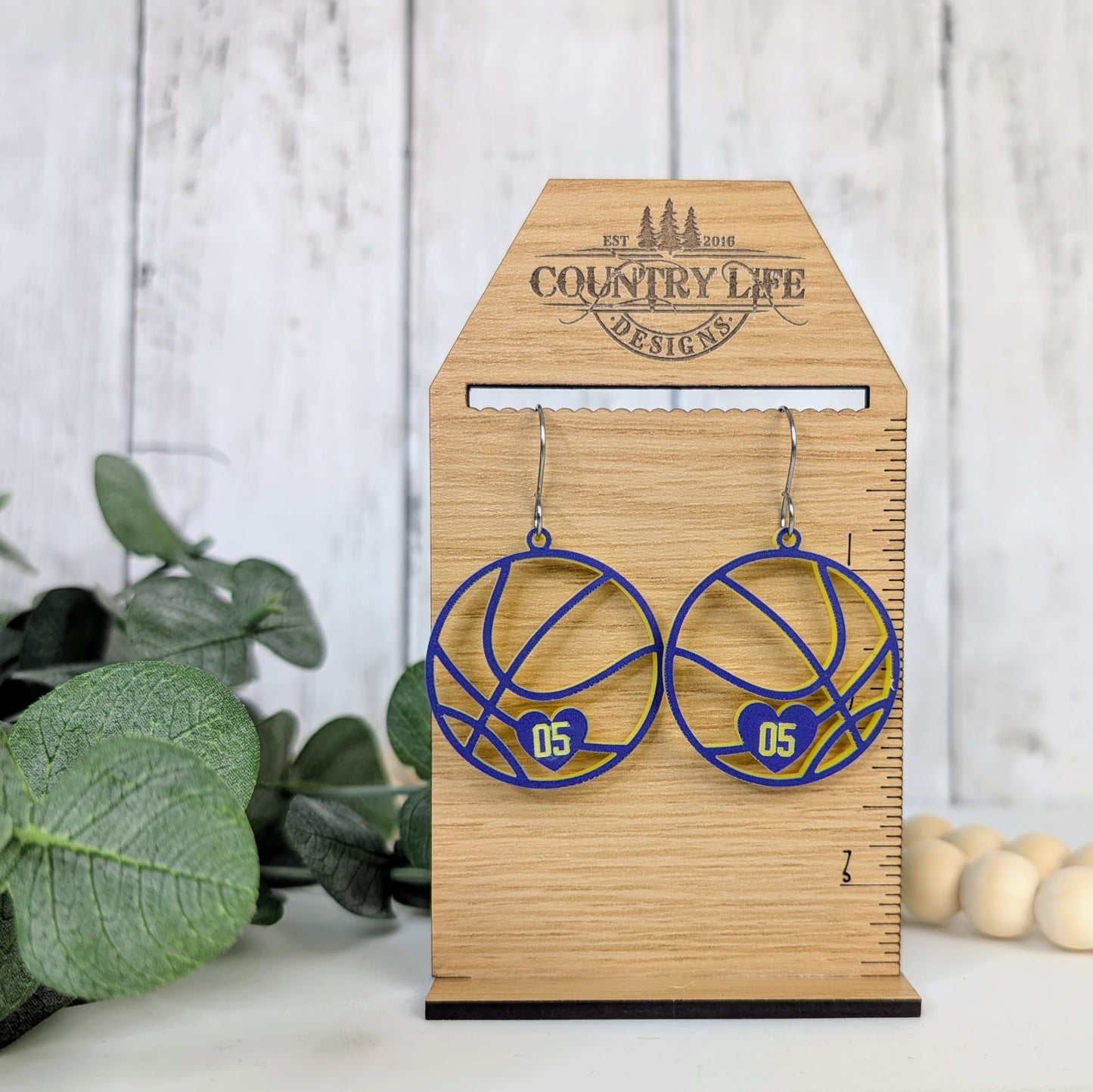 Two-Tone Acrylic Basketball Number Earrings – Personalized Deer River Warriors Team Spirit Jewelry