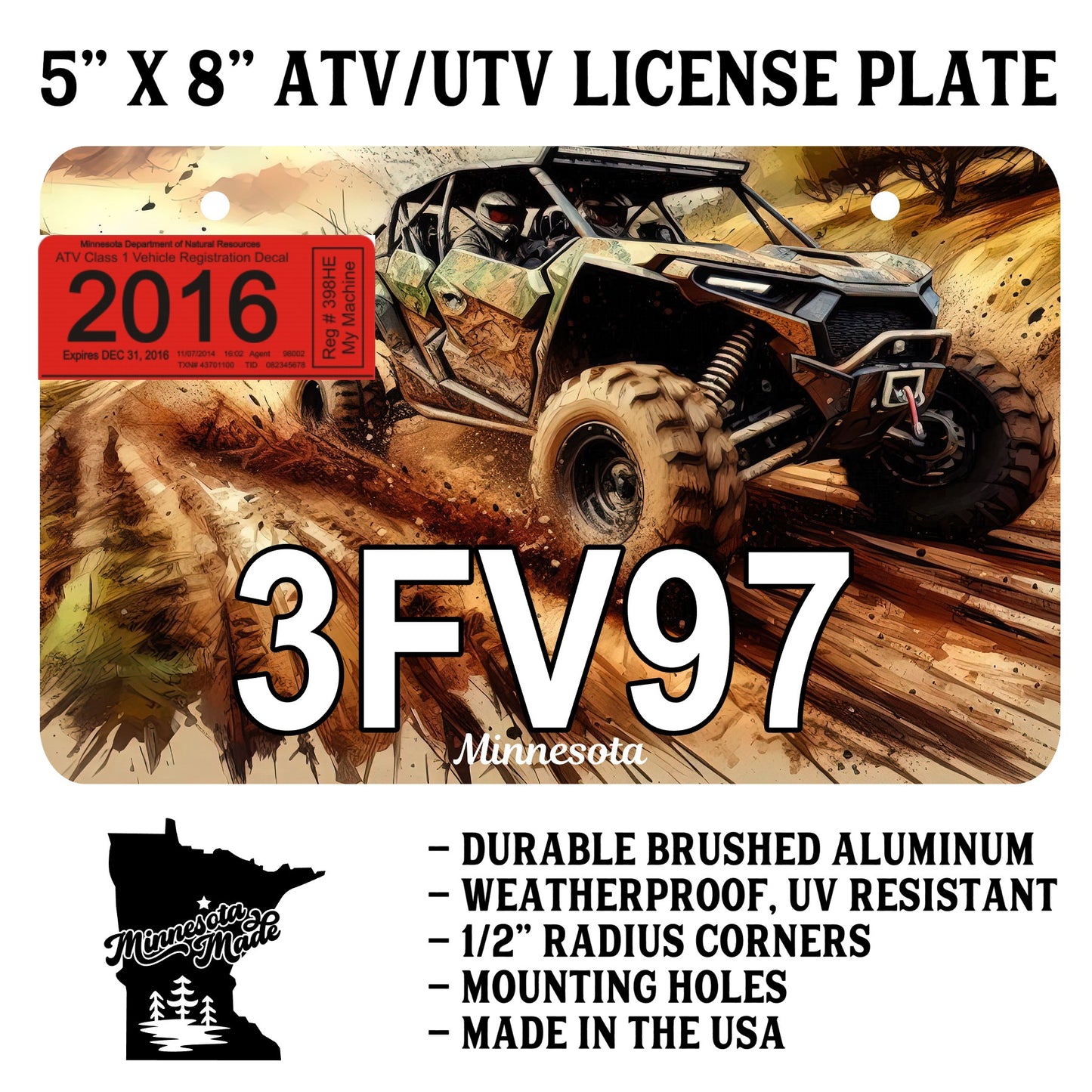 Side x Side - UTV Adventure ATV/UTV License Plate – 5" x 8" Aluminum