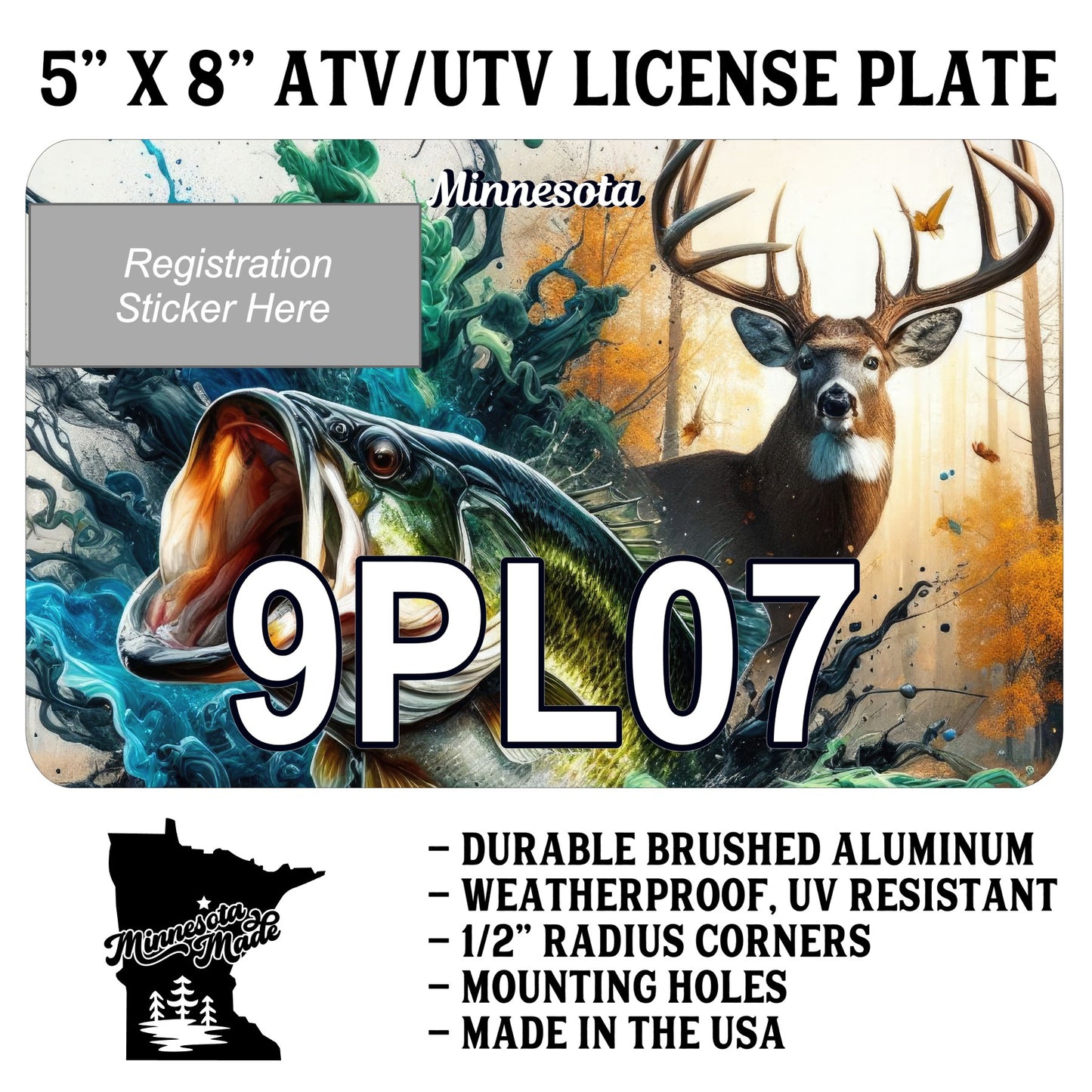 Trophy Buck and Bass ATV/UTV License Plate – 5" x 8" Aluminum