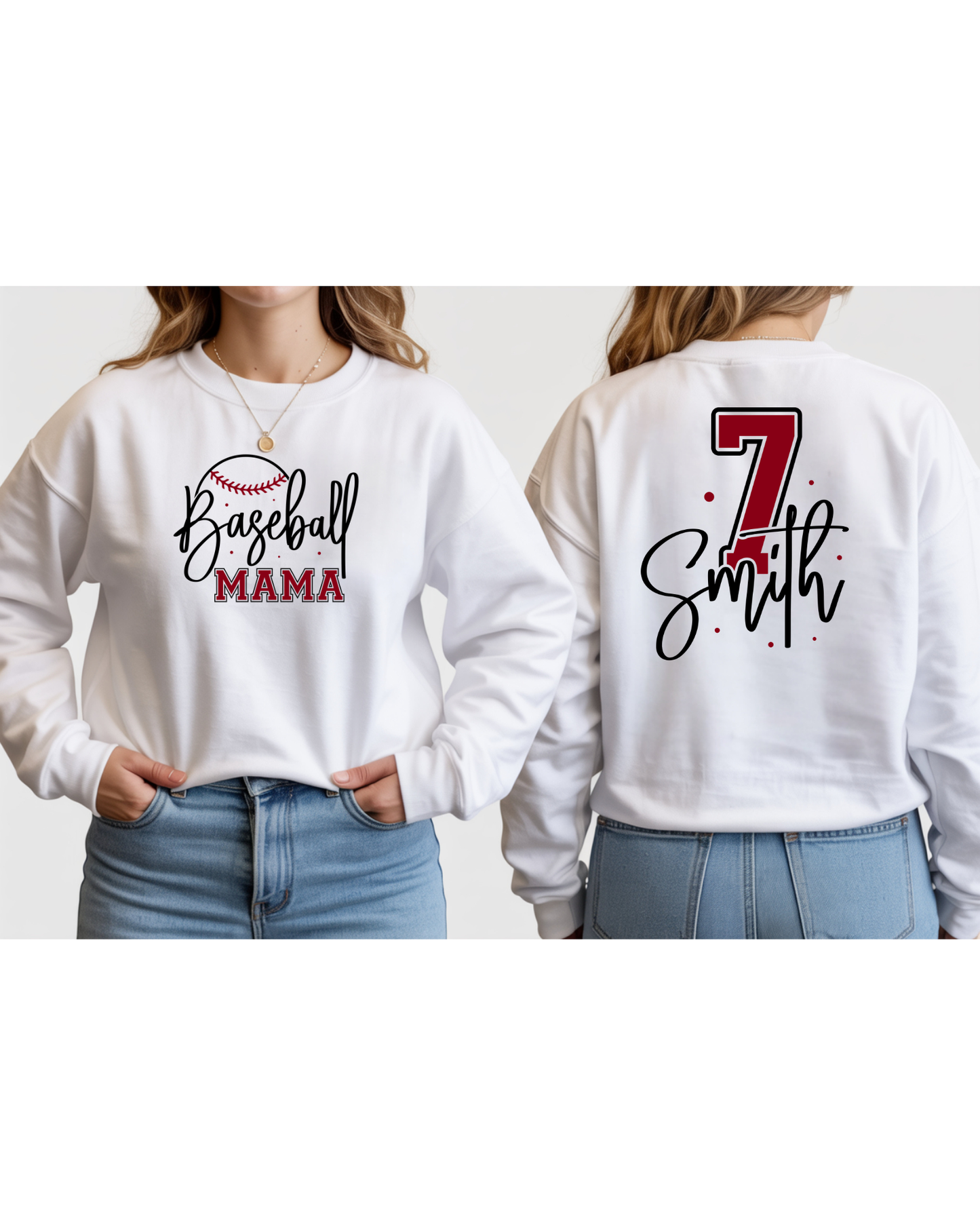 Personalized Baseball Mom Sweatshirt with Name & Number – Custom Sports Mom Crewneck