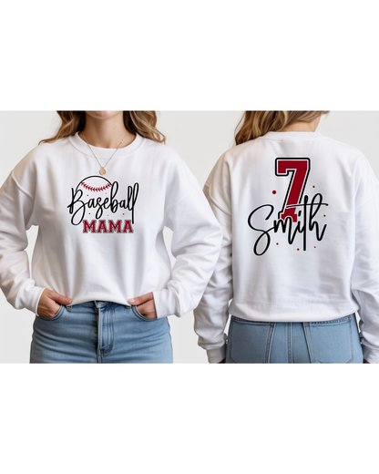 Personalized Baseball Mom Sweatshirt with Name & Number – Custom Sports Mom Crewneck