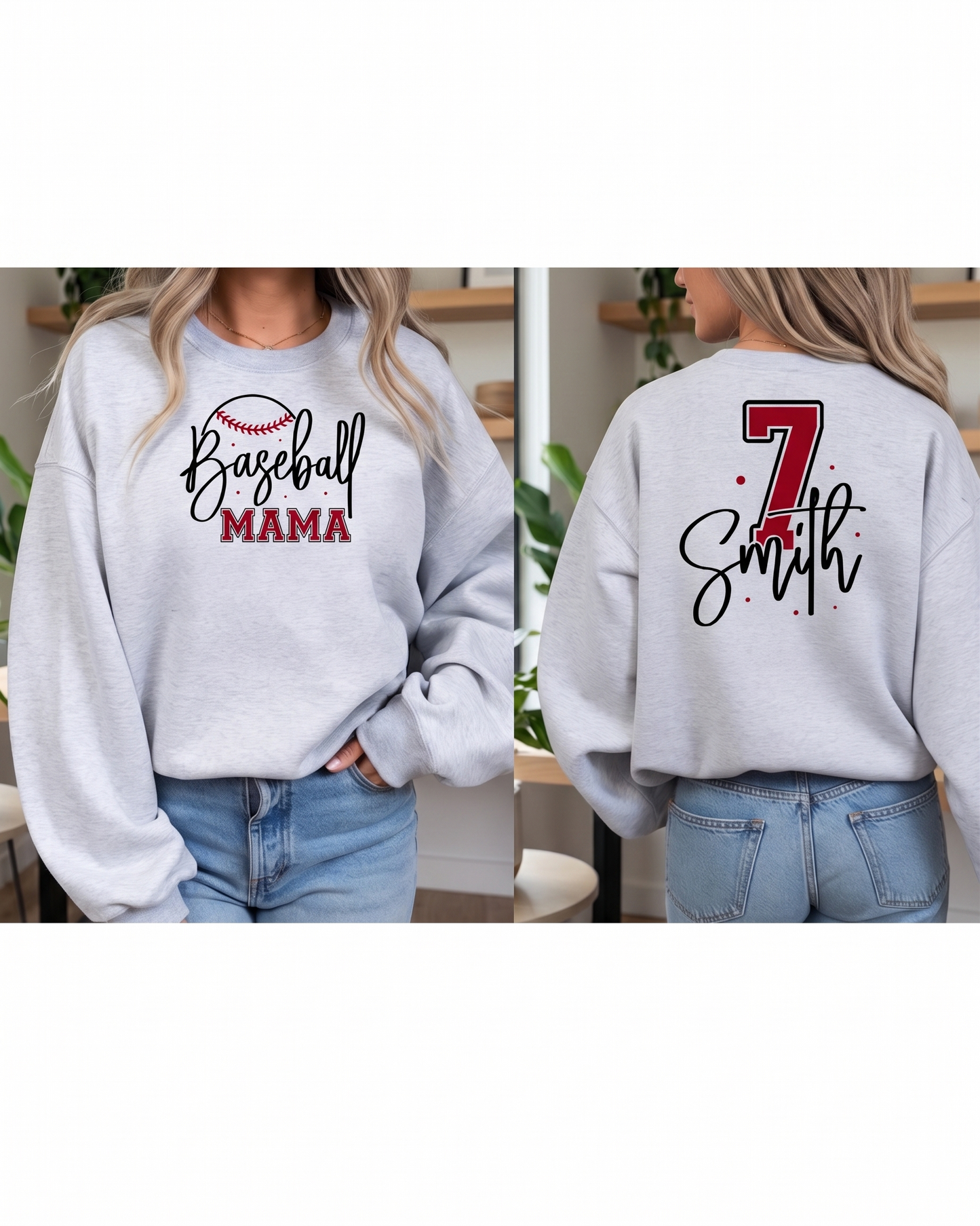 Personalized Baseball Mom Sweatshirt with Name & Number – Custom Sports Mom Crewneck