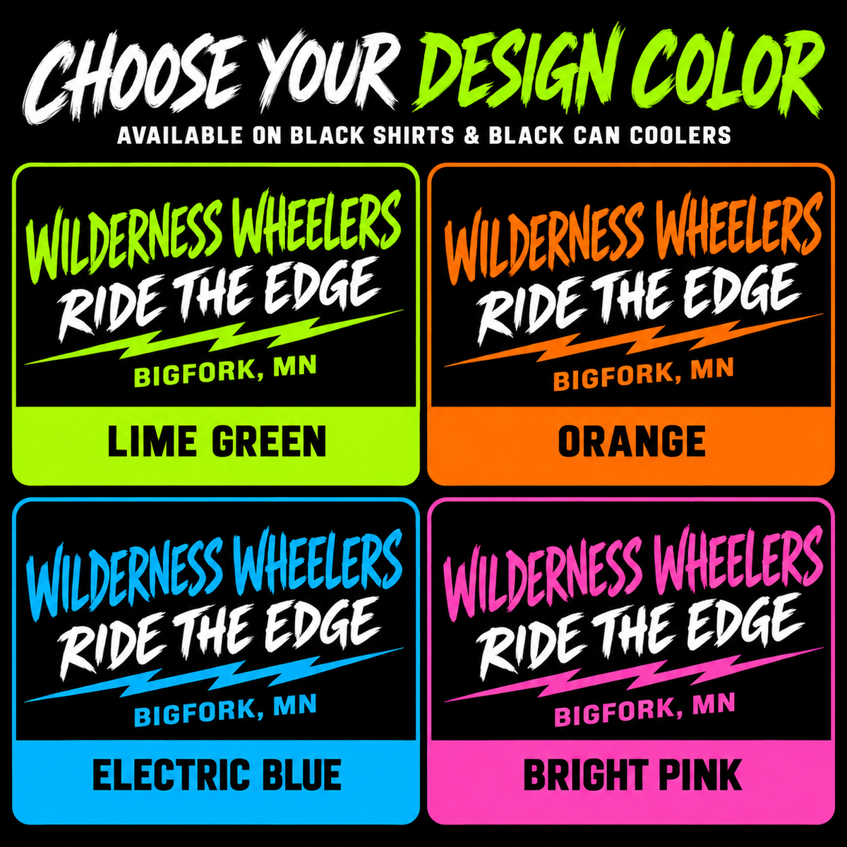 Wilderness Wheelers Ride the Edge Long Sleeve Shirt – Black With Color Choice of Print