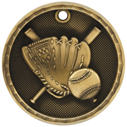 Antique Gold 2 inch Baseball Softball 3-D Award Medal