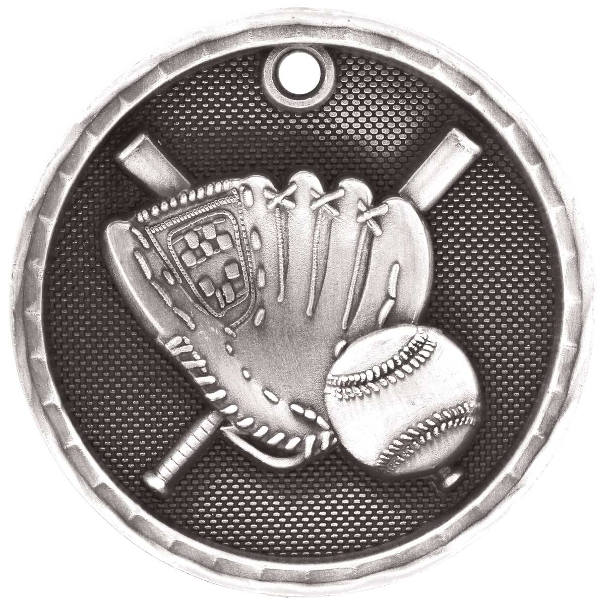 Antique Silver 2 inch Baseball Softball 3-D Award Medal