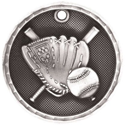 Antique Silver 2 inch Baseball Softball 3-D Award Medal