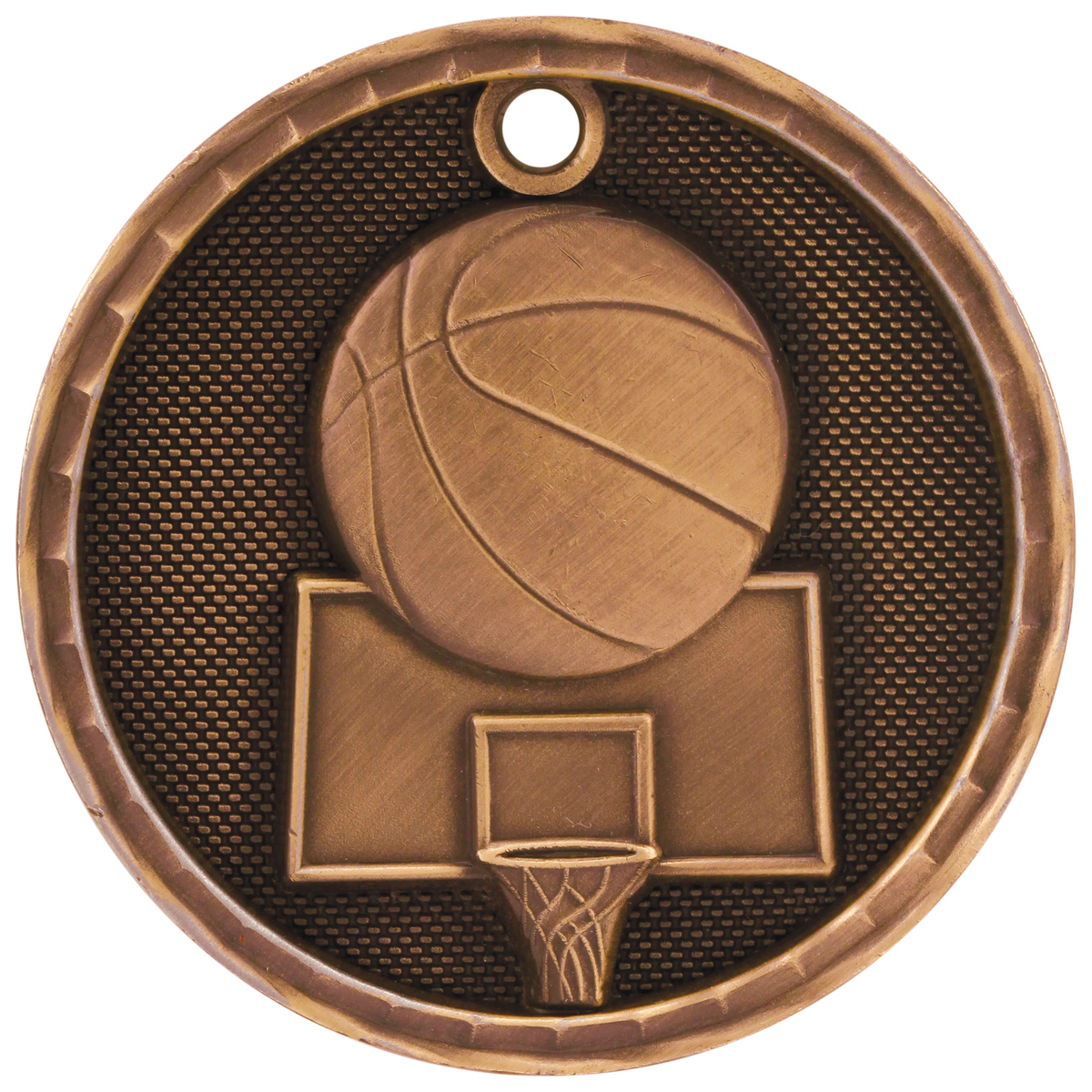 Antique Bronze 2 inch Basketball 3-D Medal