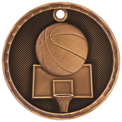Antique Bronze 2 inch Basketball 3-D Medal