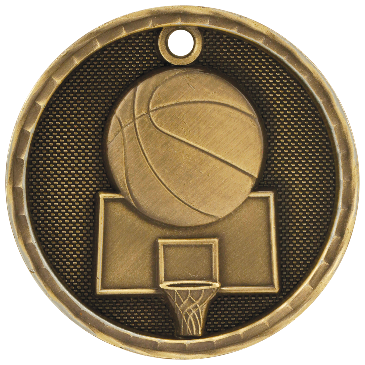 Antique Gold 2 inch Basketball 3-D Medal