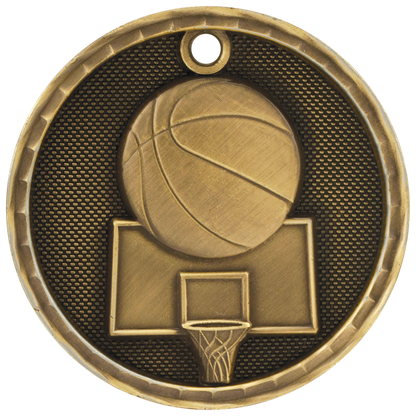Antique Gold 2 inch Basketball 3-D Medal