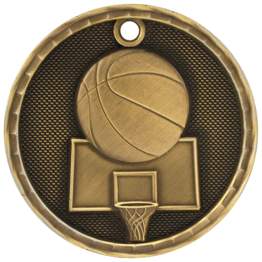 Antique Gold 2 inch Basketball 3-D Medal