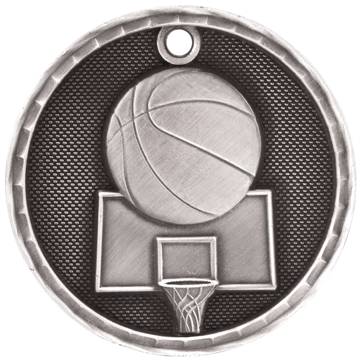 Antique Silver 2 inch Basketball 3-D Medal