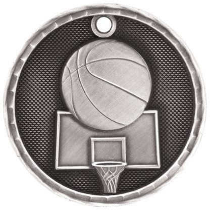 Antique Silver 2 inch Basketball 3-D Medal