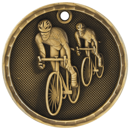 Antique Gold 2 inch Bicycling 3-D Award Medal