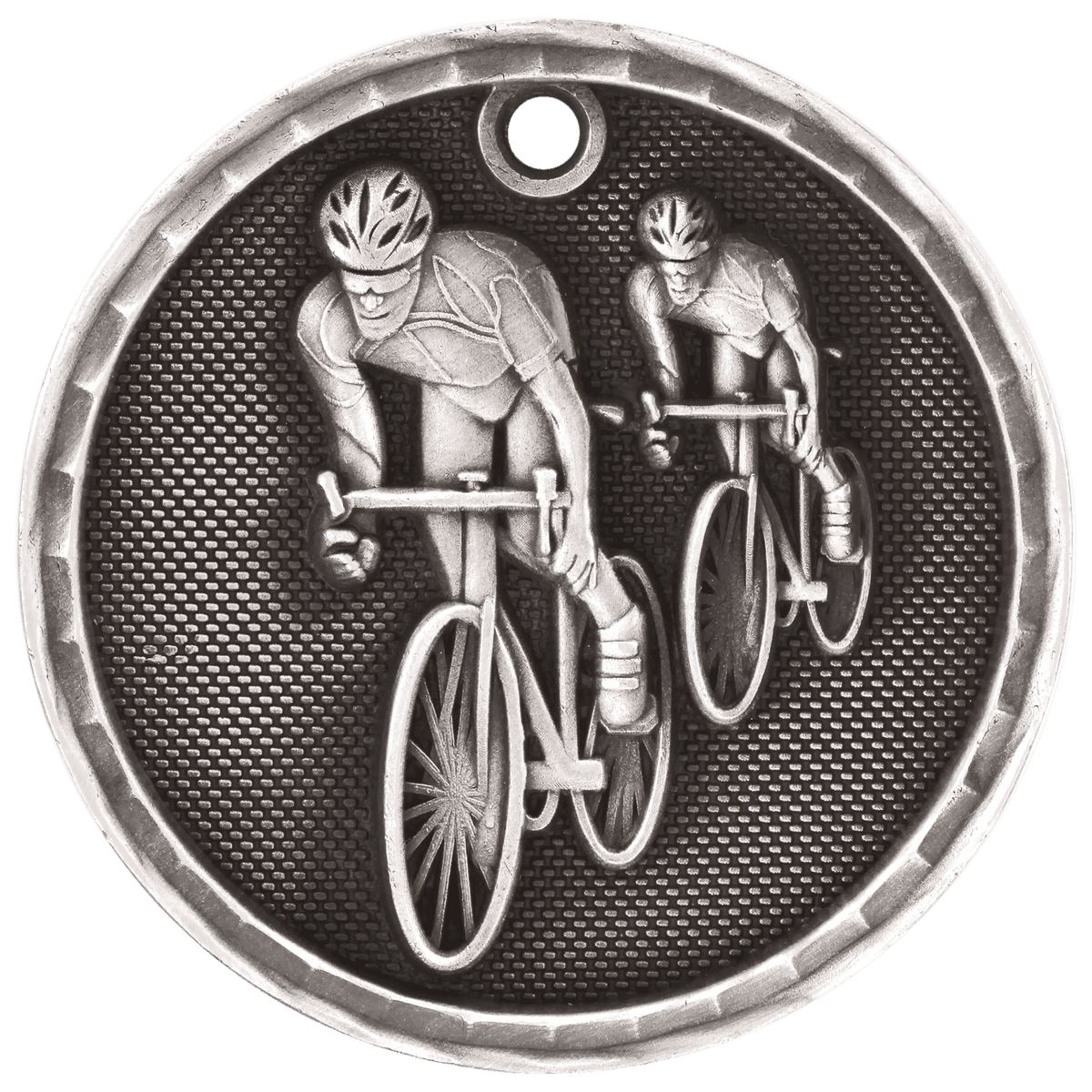 Antique Silver 2 inch Bicycling 3-D Award Medal