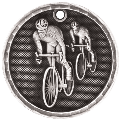 Antique Silver 2 inch Bicycling 3-D Award Medal