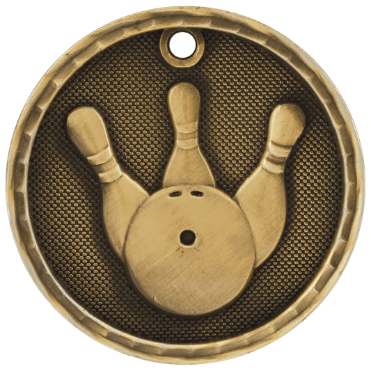 Antique Gold 2 inch Bowling 3-D Award Medal