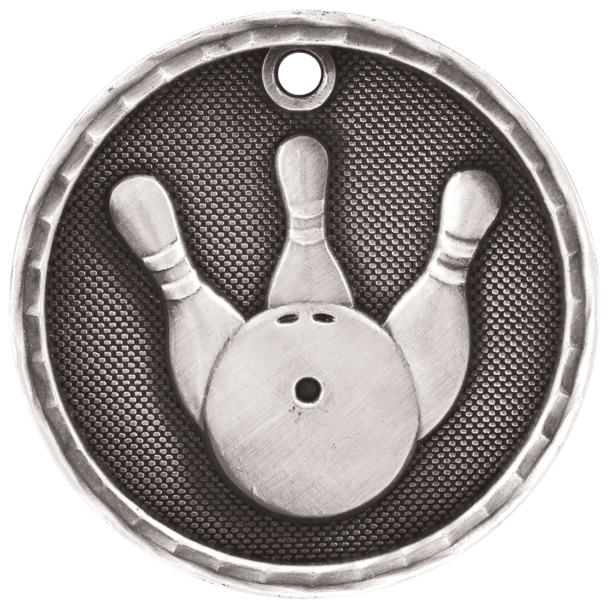 Antique Silver 2 inch Bowling 3-D Award Medal