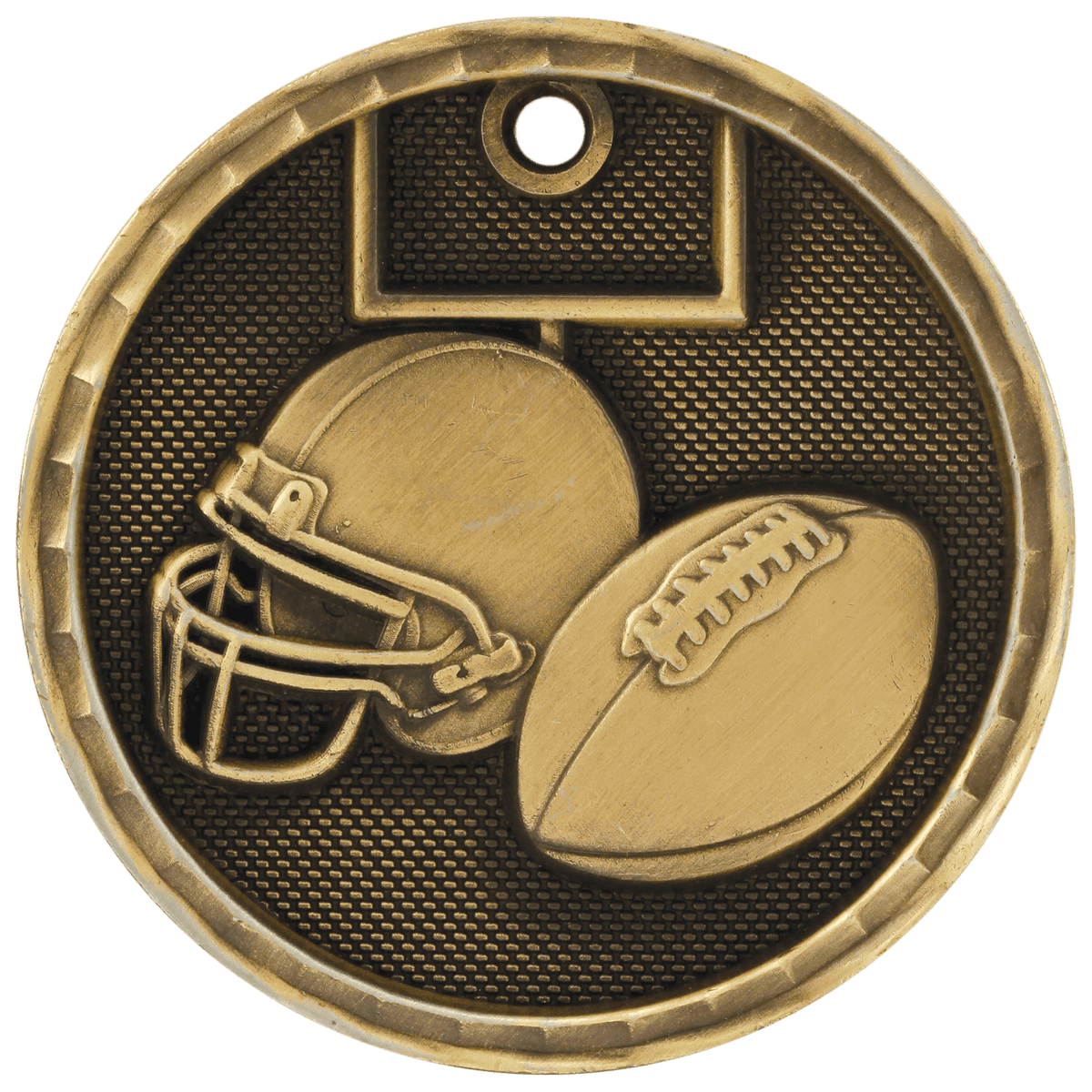 Antique Gold 2 inch Football 3-D Award Medal