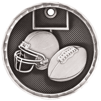 Antique Silver 2 inch Football 3-D Award Medal