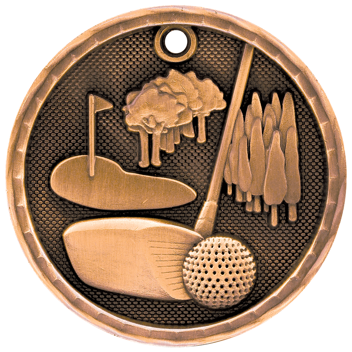 Antique Bronze 2 inch Golf 3-D Award Medal