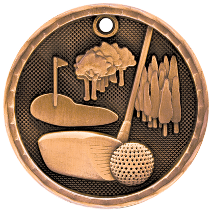 Antique Bronze 2 inch Golf 3-D Award Medal