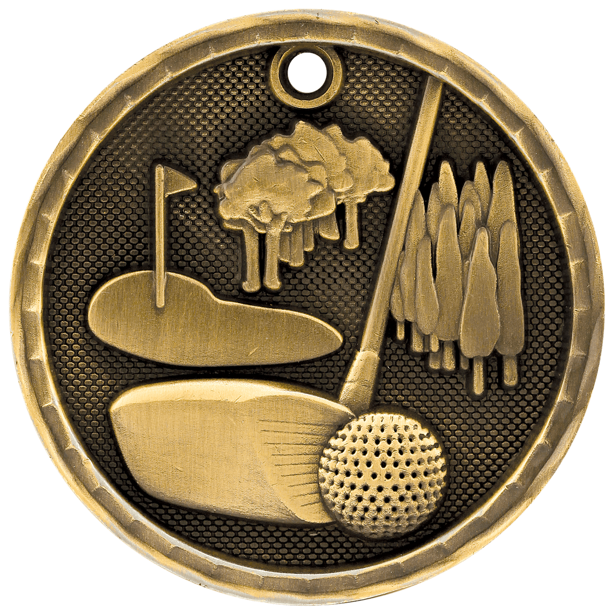 Antique Gold 2 inch Golf 3-D Award Medal