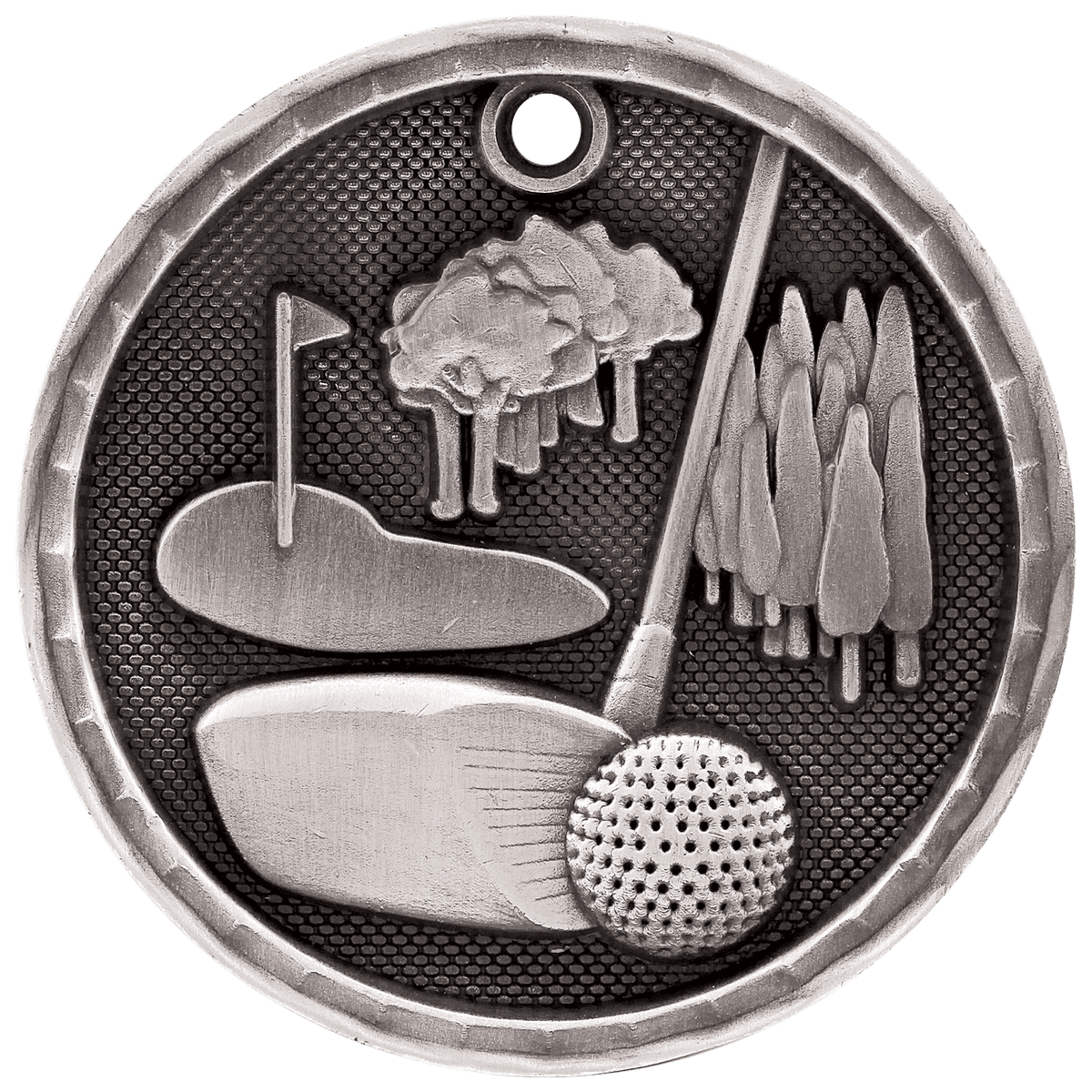 Antique Silver 2 inch Golf 3-D Award Medal