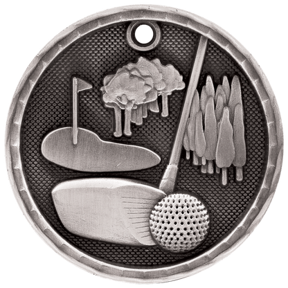 Antique Silver 2 inch Golf 3-D Award Medal