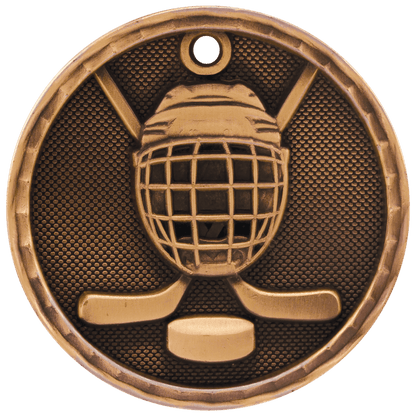 Antique Bronze 2 inch Hockey 3-D Award Medal
