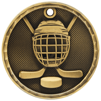 Antique Gold 2 inch Hockey 3-D Award Medal