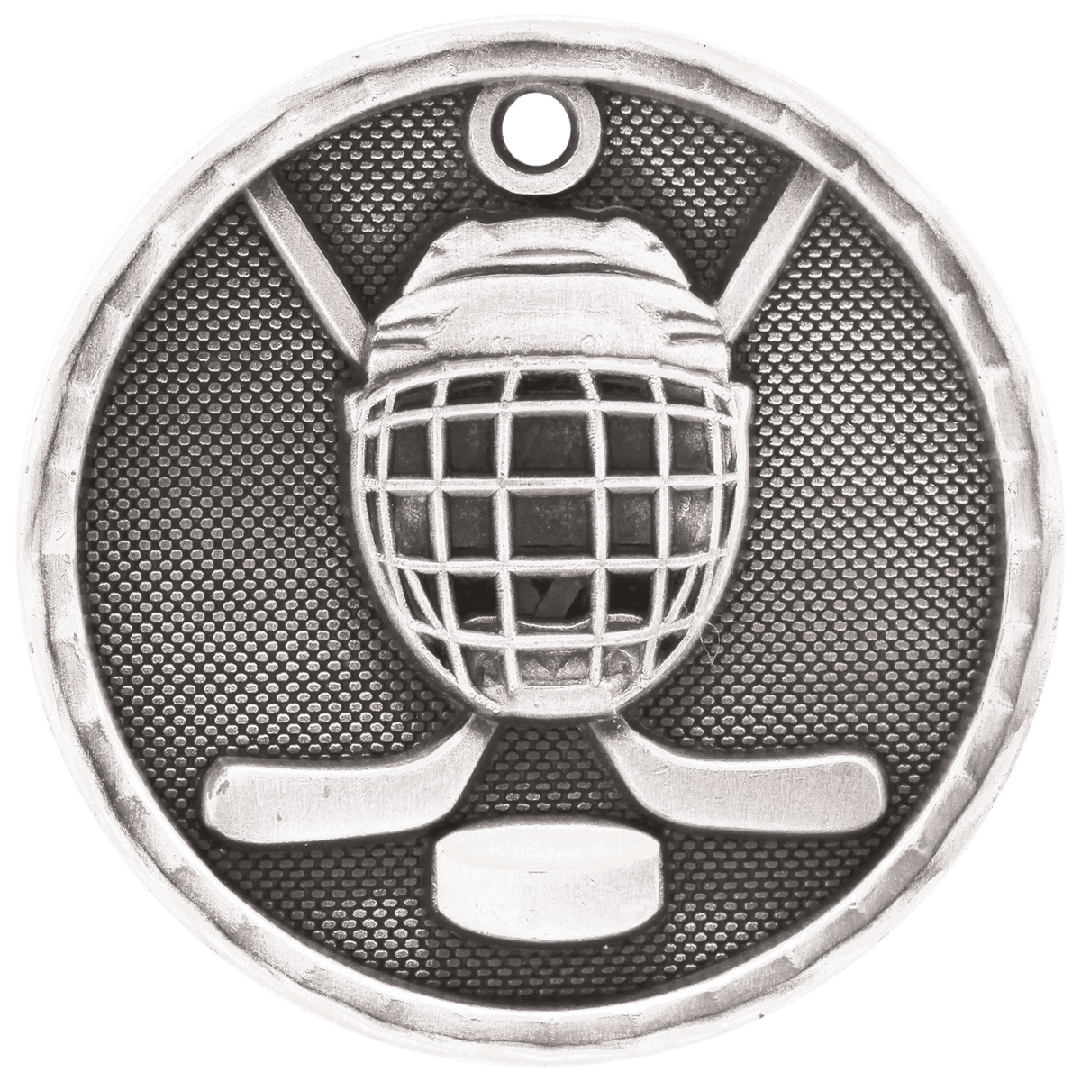 Antique Silver 2 inch Hockey 3-D Award Medal