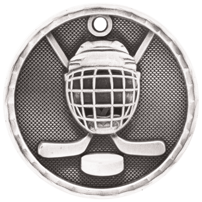 Antique Silver 2 inch Hockey 3-D Award Medal
