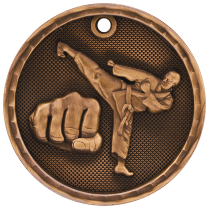 Antique Bronze 2 inch Martial Arts 3-D Award Medal