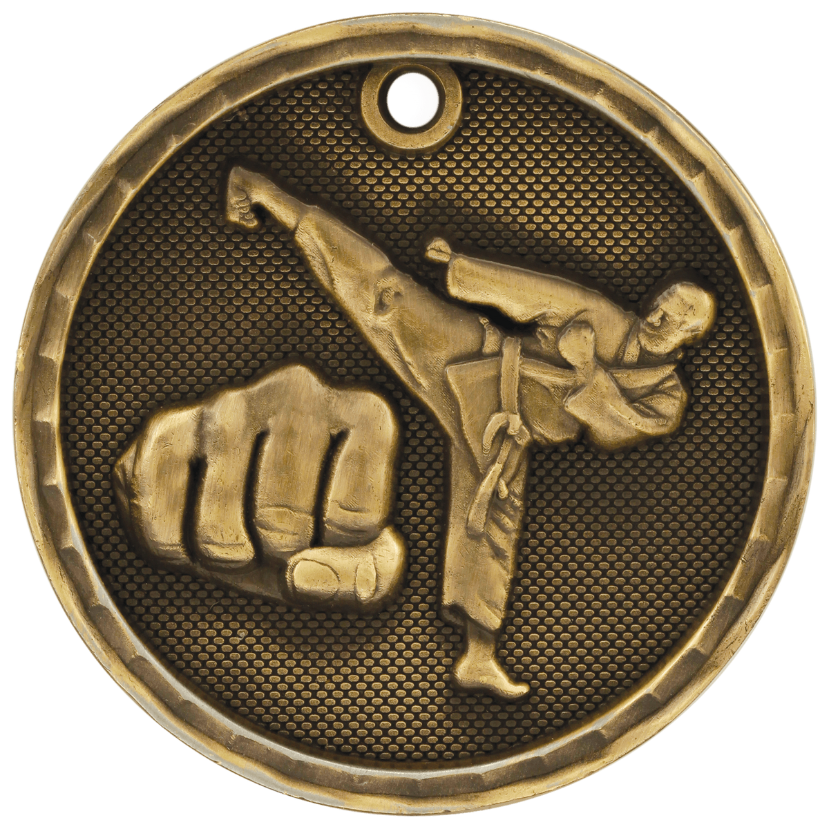 Antique Gold 2 inch Martial Arts 3-D Award Medal
