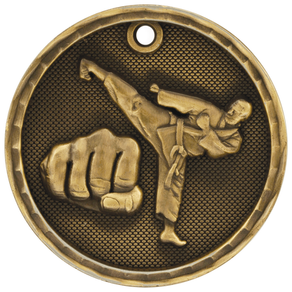 Antique Gold 2 inch Martial Arts 3-D Award Medal