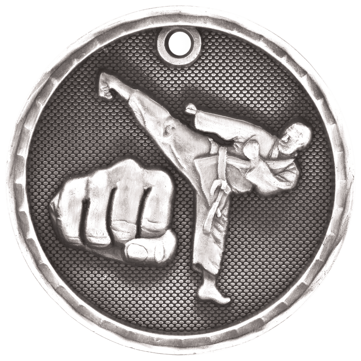 Antique Silver 2 inch Martial Arts 3-D Award Medal