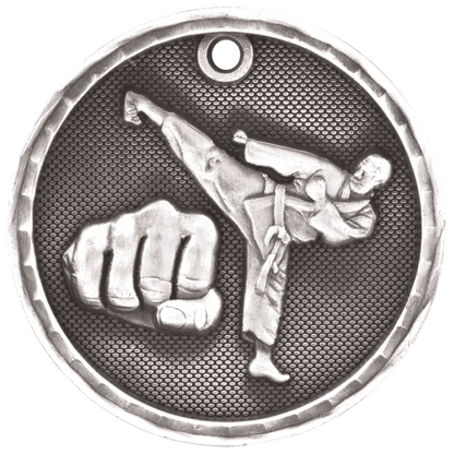 Antique Silver 2 inch Martial Arts 3-D Award Medal