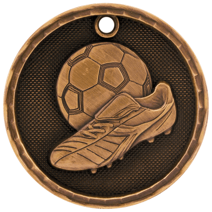 Antique Bronze 2 inch Soccer 3-D Award Medal
