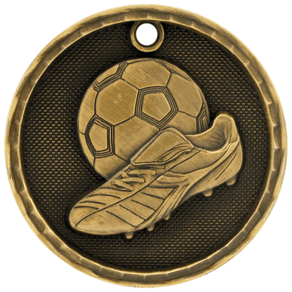 Antique Gold 2 inch Soccer 3-D Award Medal