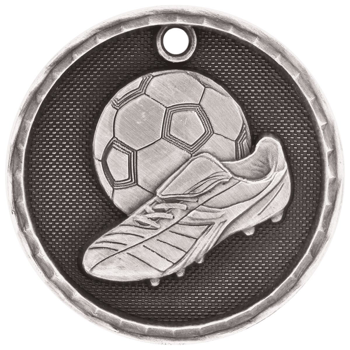 Antique Silver 2 inch Soccer 3-D Award Medal