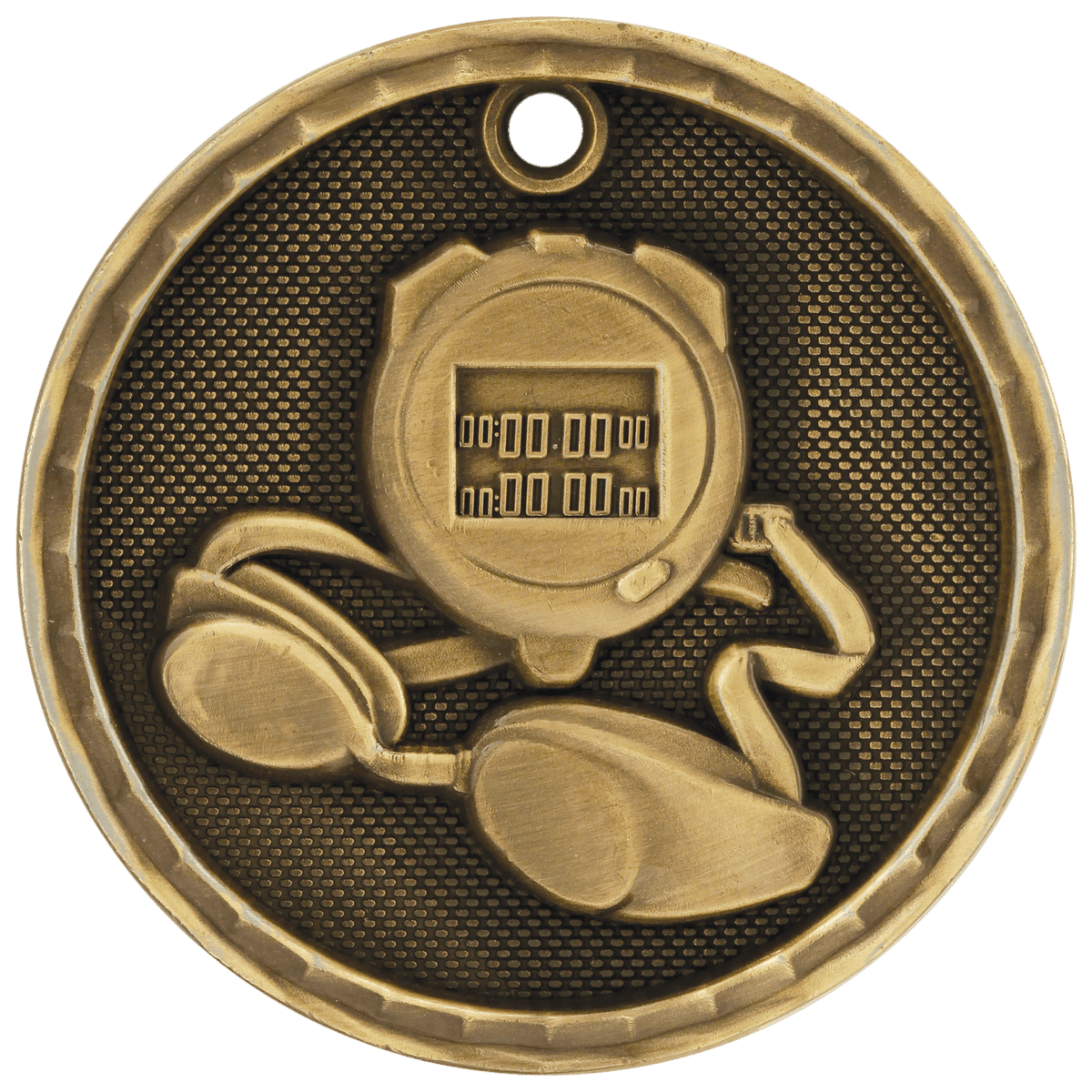 Antique Gold 2 inch Swimming 3-D Award Medal