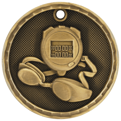 Antique Gold 2 inch Swimming 3-D Award Medal