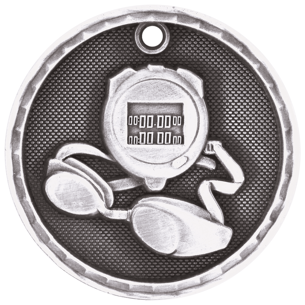 Antique Silver 2 inch Swimming 3-D Award Medal