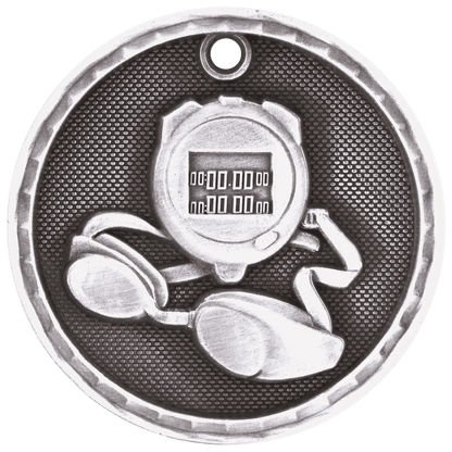 Antique Silver 2 inch Swimming 3-D Award Medal